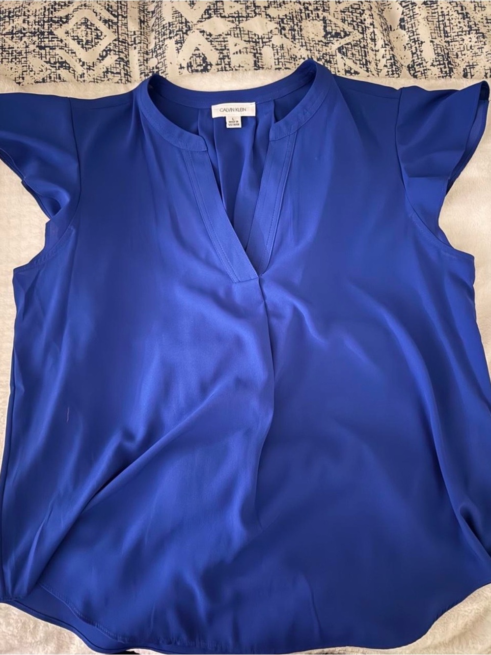 Calvin Klein Royal Blue V-Neck Cap Sleeve Blouse Top